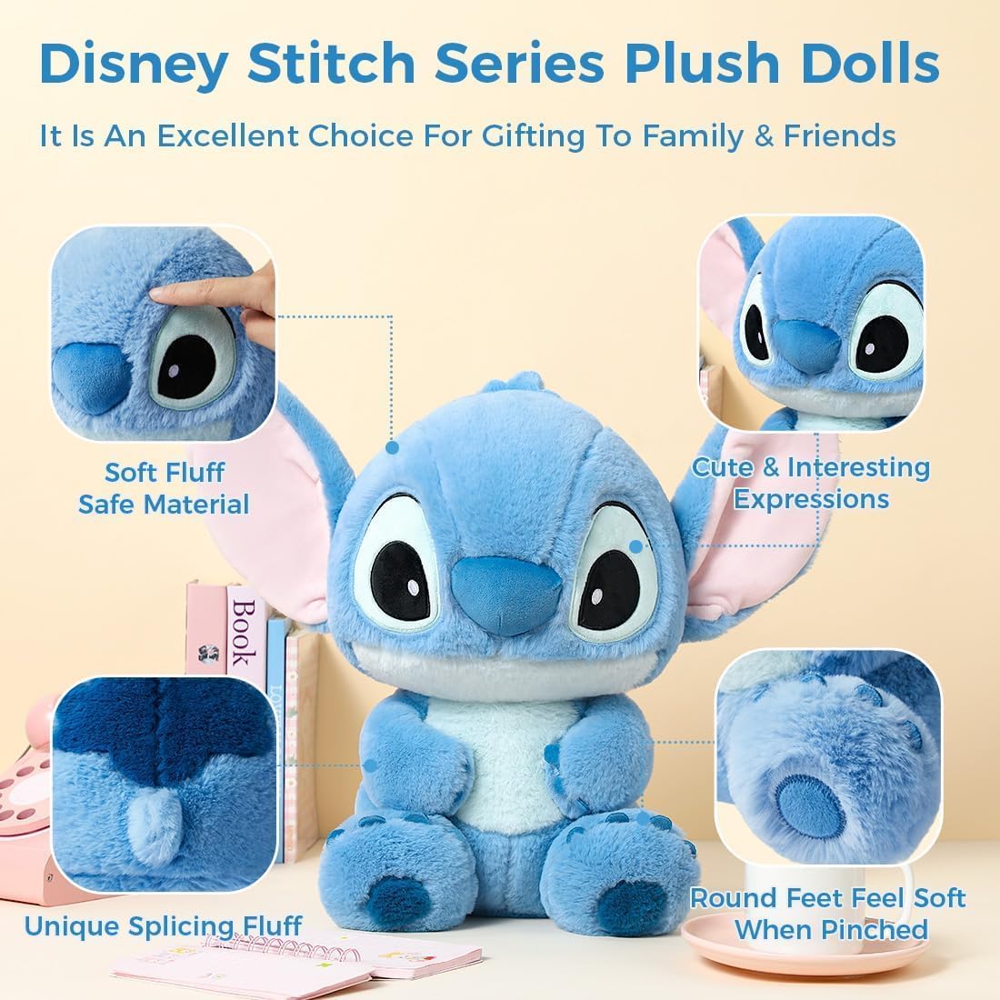 🧸 Breathing Stitch Plush – Musical Sleeping Bear with Soft Night Light
