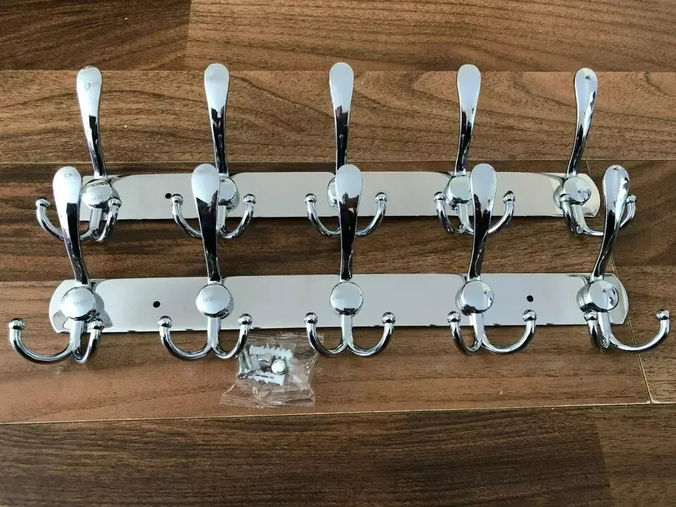 2x Clothes Coat Door Holder 5/15 Hooks Rack Hat Wall Hanger Rail Stainless Steel