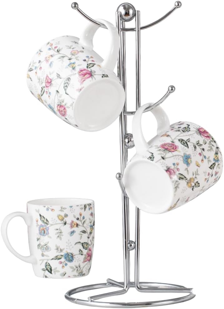 Apollo Mug Tree Stand Holder Holds up to 6 Mugs or Cups Durable Chrome Wire