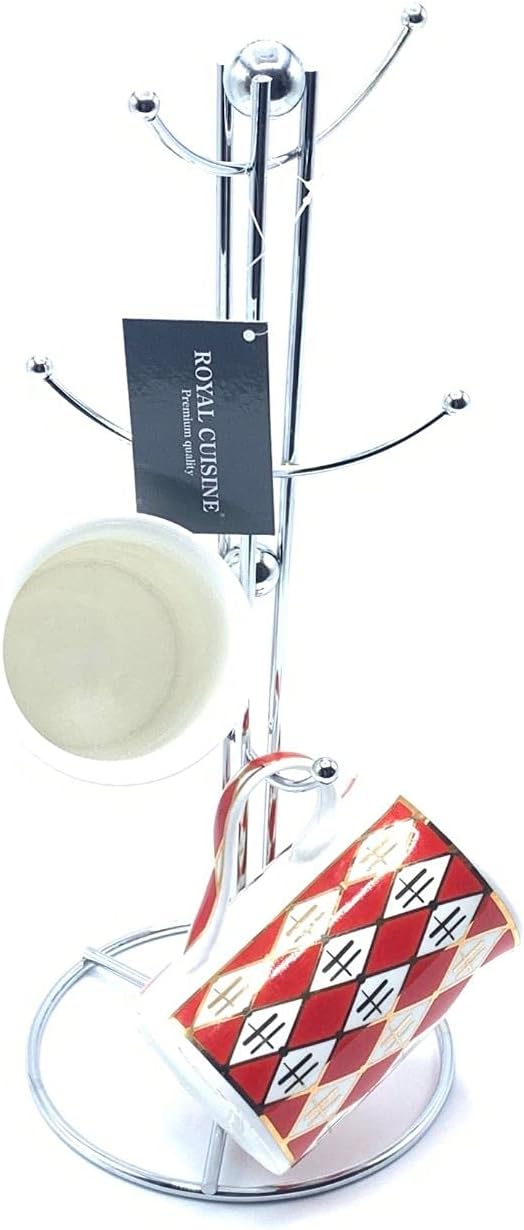 Apollo Mug Tree Stand Holder Holds up to 6 Mugs or Cups Durable Chrome Wire