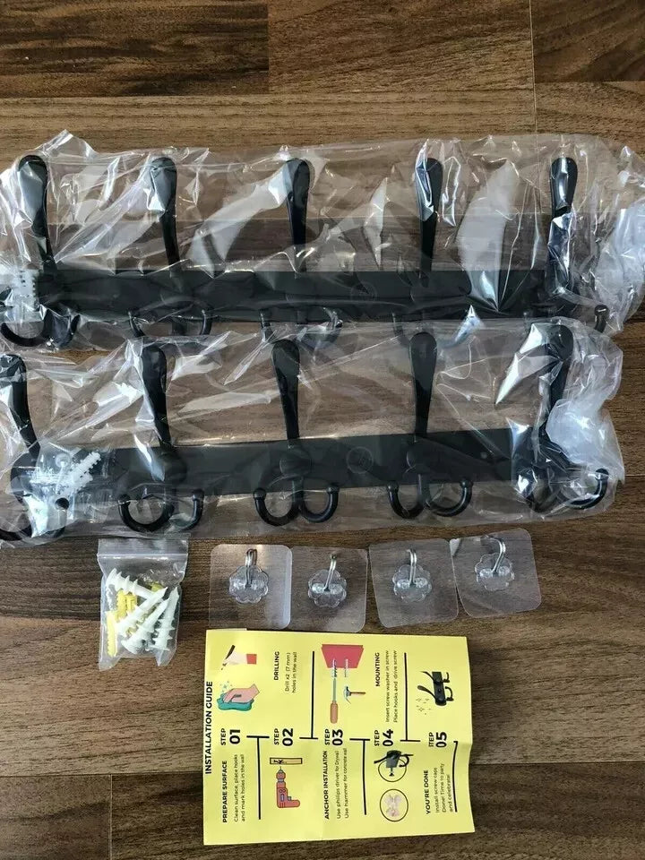 2x Clothes Coat Door Holder 5/15 Hooks Rack Hat Wall Hanger Rail Stainless Steel