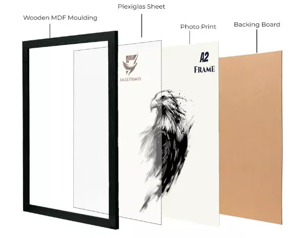 EAGLE FRAMES Multicolour Wooden Effect A2, A3, A4 Photo Frames 3cm Wide Premium