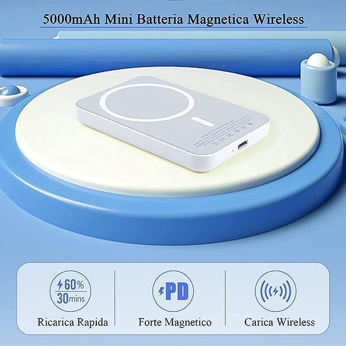 5000mAh Magnetic Power Bank – Wireless Fast Charging Portable Battery, MagSafe Compatible