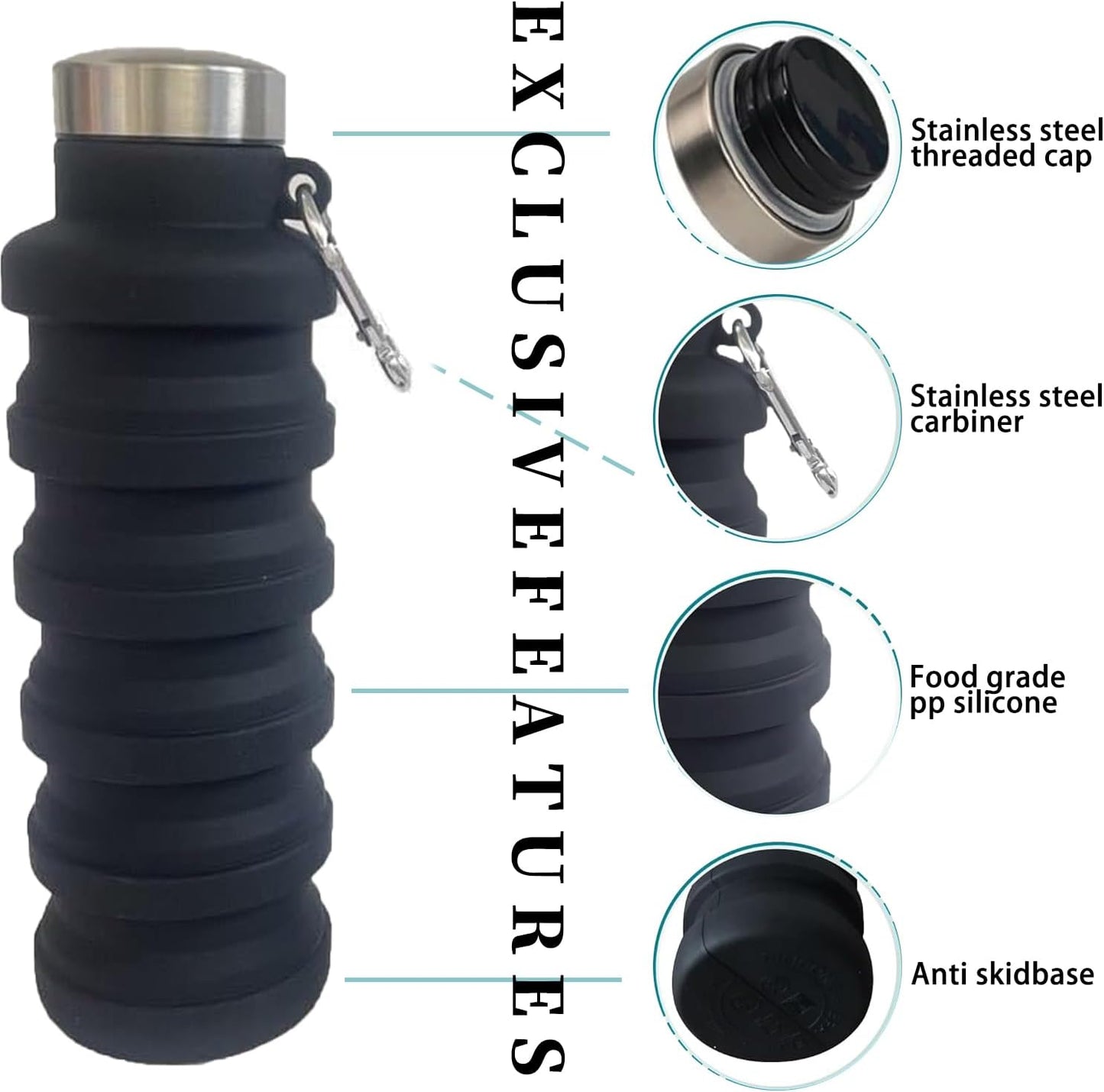 Collapsible 500ml Silicone Water Bottle – BPA-Free, Foldable, Leak-Proof, Lightweight Travel & Outdoor Bottle for Hiking, Gym, and Everyday Use