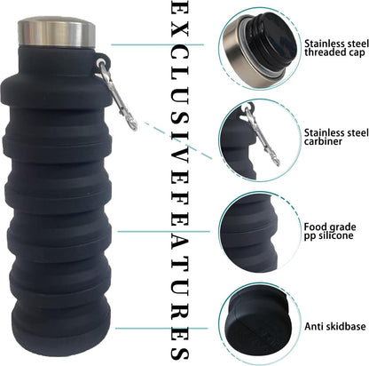 Collapsible 500ml Silicone Water Bottle – BPA-Free, Foldable, Leak-Proof, Lightweight Travel & Outdoor Bottle for Hiking, Gym, and Everyday Use
