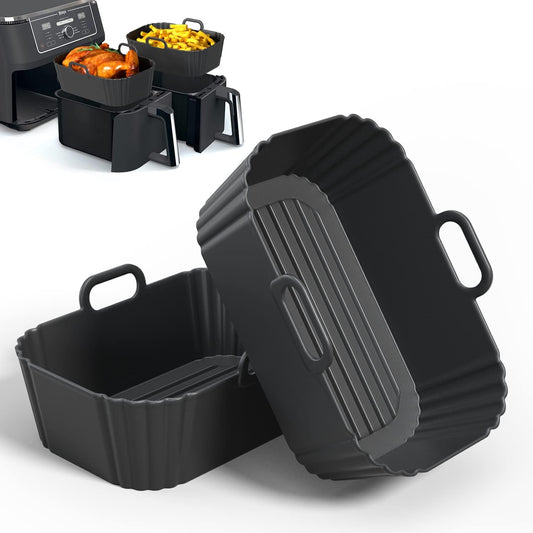 Silicone Air Fryer Liners – 2 Pack Reusable Non-Stick Mats for 7.6L–9.5L Baskets, Compatible with Ninja, Tower, COSORI, Instant & More