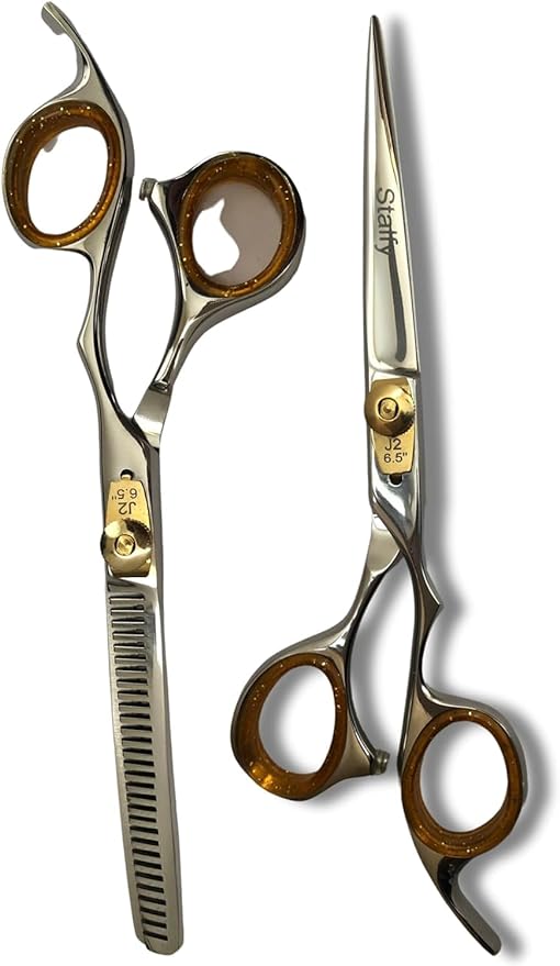 Stalfy Thinning Scissors Hairdressing Scissors for Hair Cutting, 6.5-inch J2/Japanese Steel 420C, Set of 2 Hair Scissors with Razor-Sharp Blades, at-Home Use, Both Men and Women