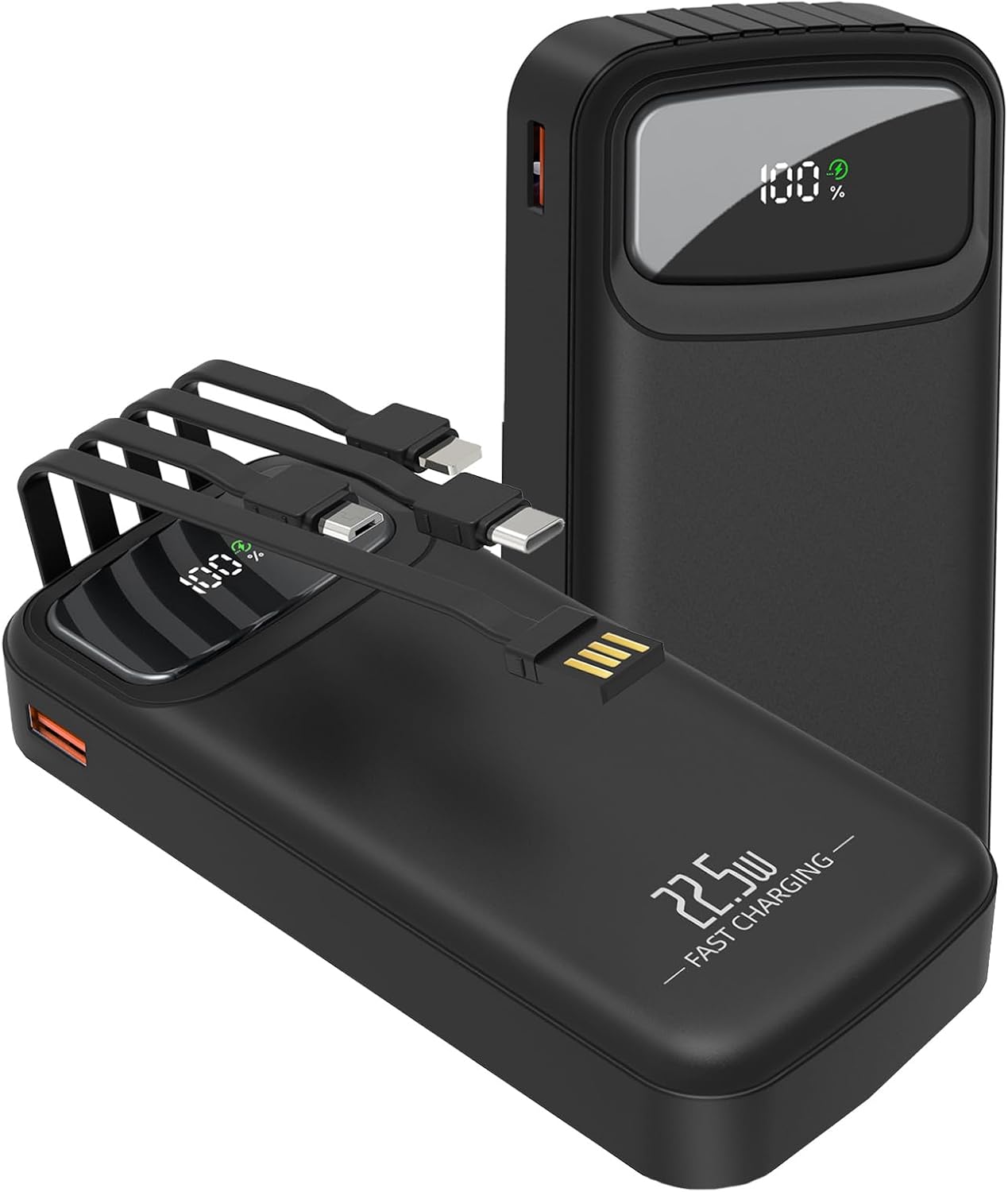 20000mAh Power Bank Fast Charging – 22.5W PD Portable Charger with Built-in Cables & LED Display