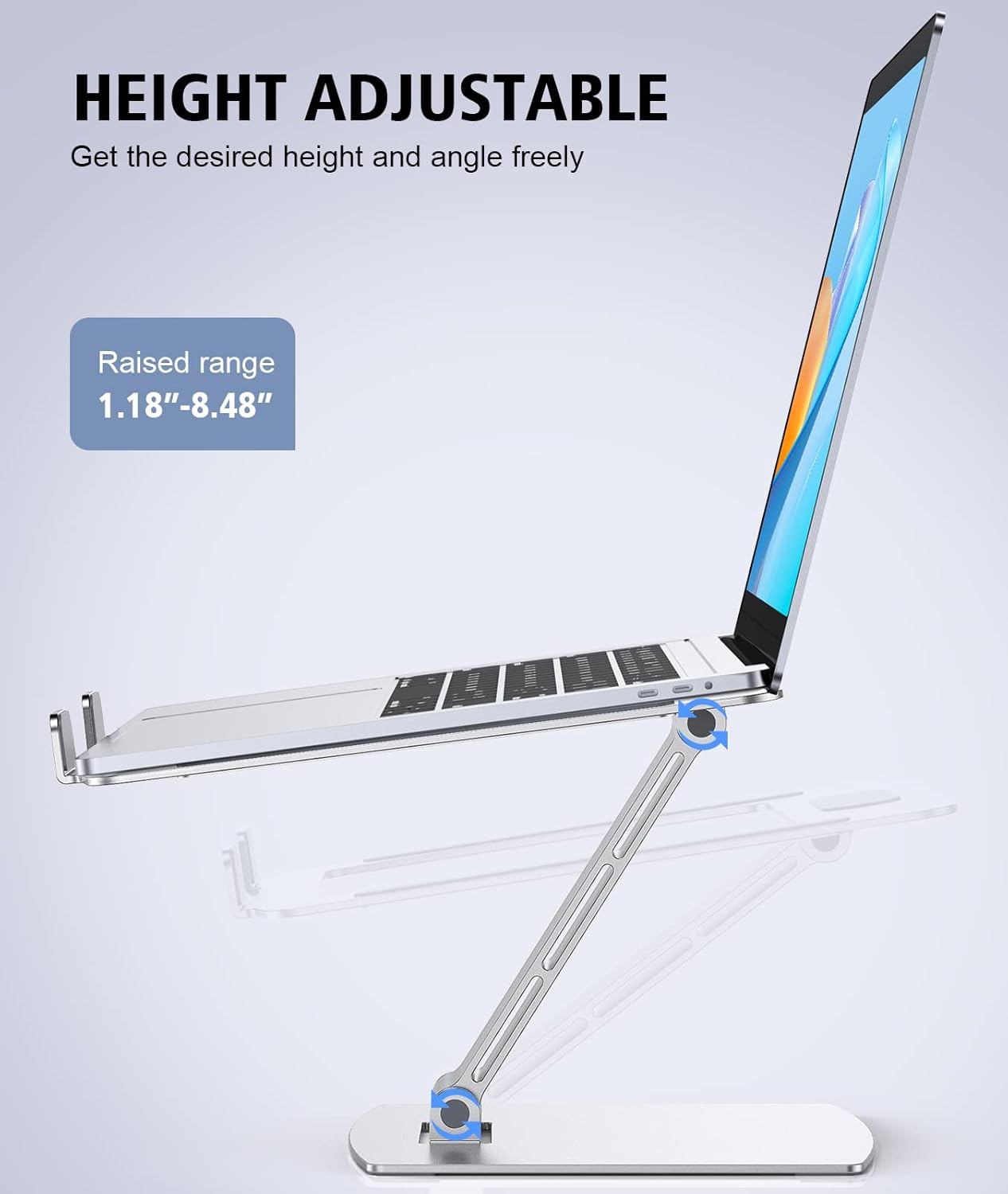 Adjustable Aluminum Laptop Stand – Foldable Ergonomic Laptop Riser with Cooling Ventilation for MacBook Air/Pro & 10–16" Laptops
