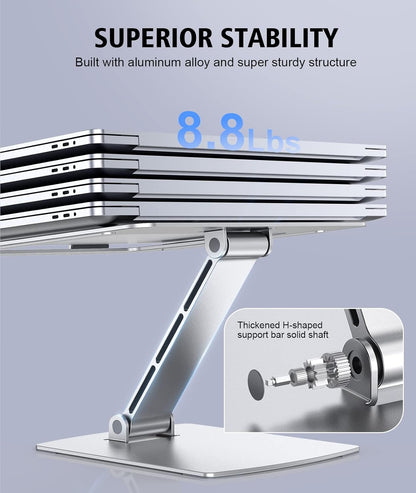 Adjustable Aluminum Laptop Stand – Foldable Ergonomic Laptop Riser with Cooling Ventilation for MacBook Air/Pro & 10–16" Laptops