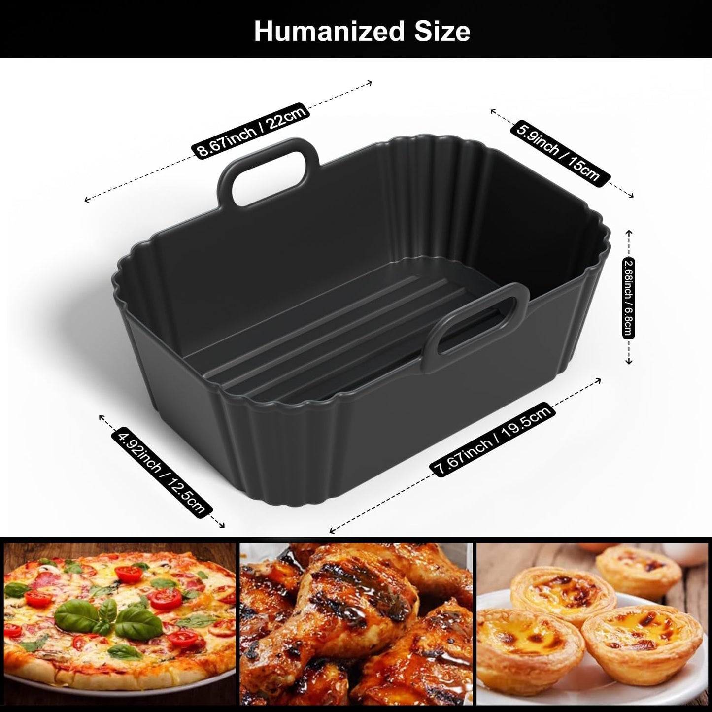 Silicone Air Fryer Liners – 2 Pack Reusable Non-Stick Mats for 7.6L–9.5L Baskets, Compatible with Ninja, Tower, COSORI, Instant & More