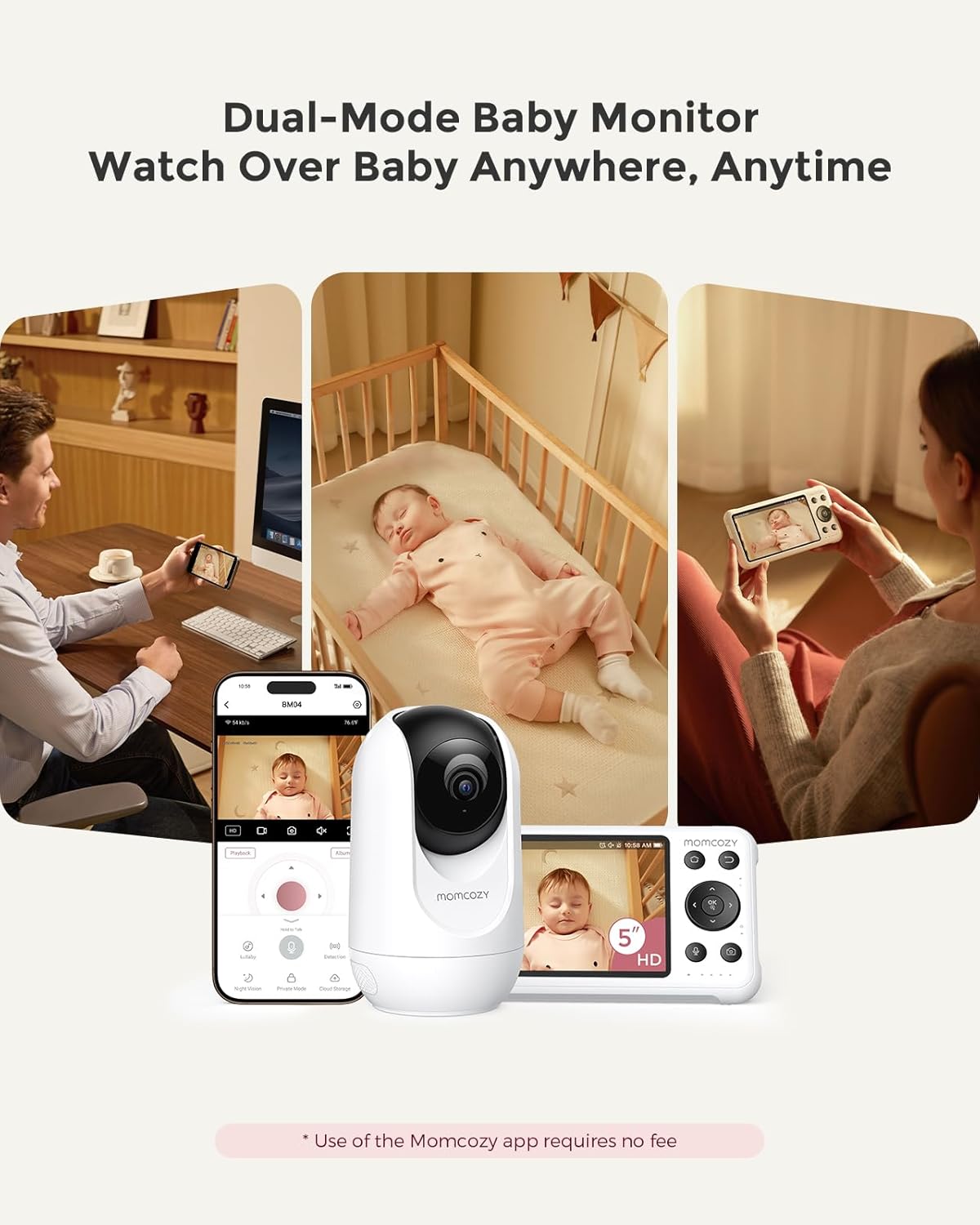 Smart WiFi Baby Monitor with Camera & Audio – 5” 1080P HD Screen