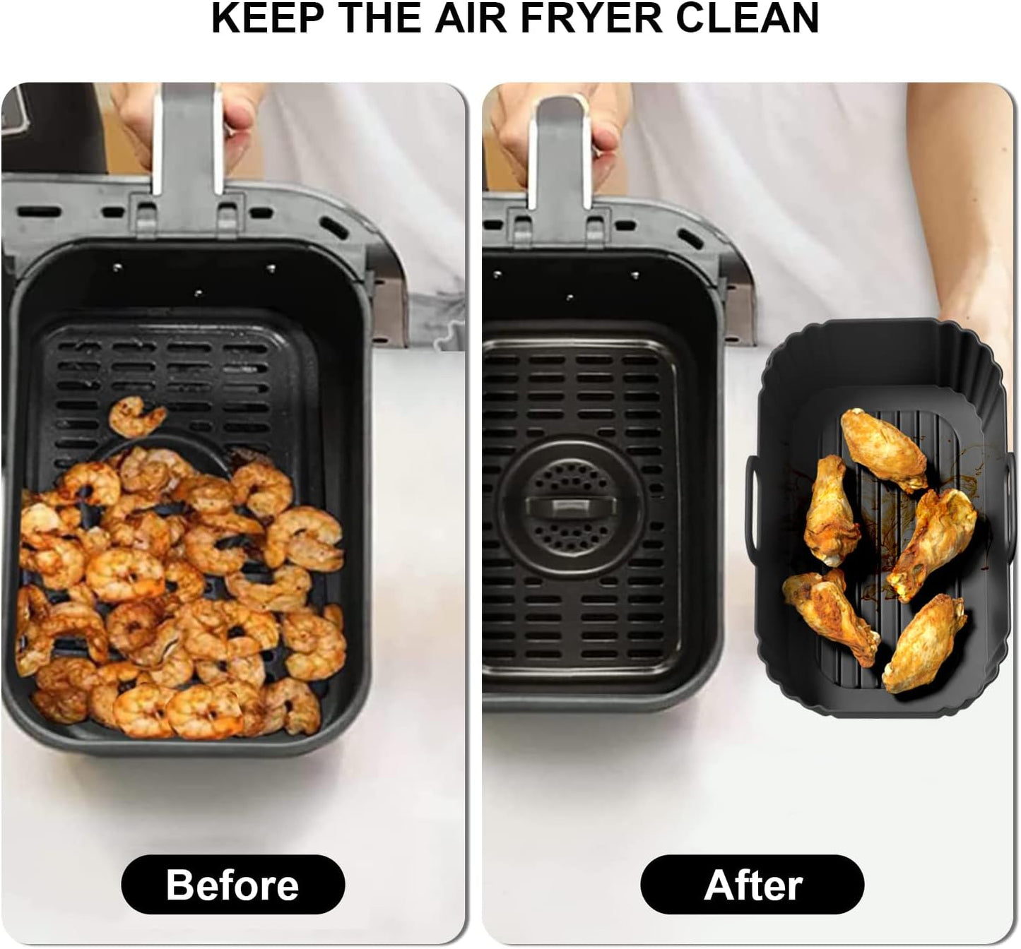 Silicone Air Fryer Liners – 2 Pack Reusable Non-Stick Mats for 7.6L–9.5L Baskets, Compatible with Ninja, Tower, COSORI, Instant & More