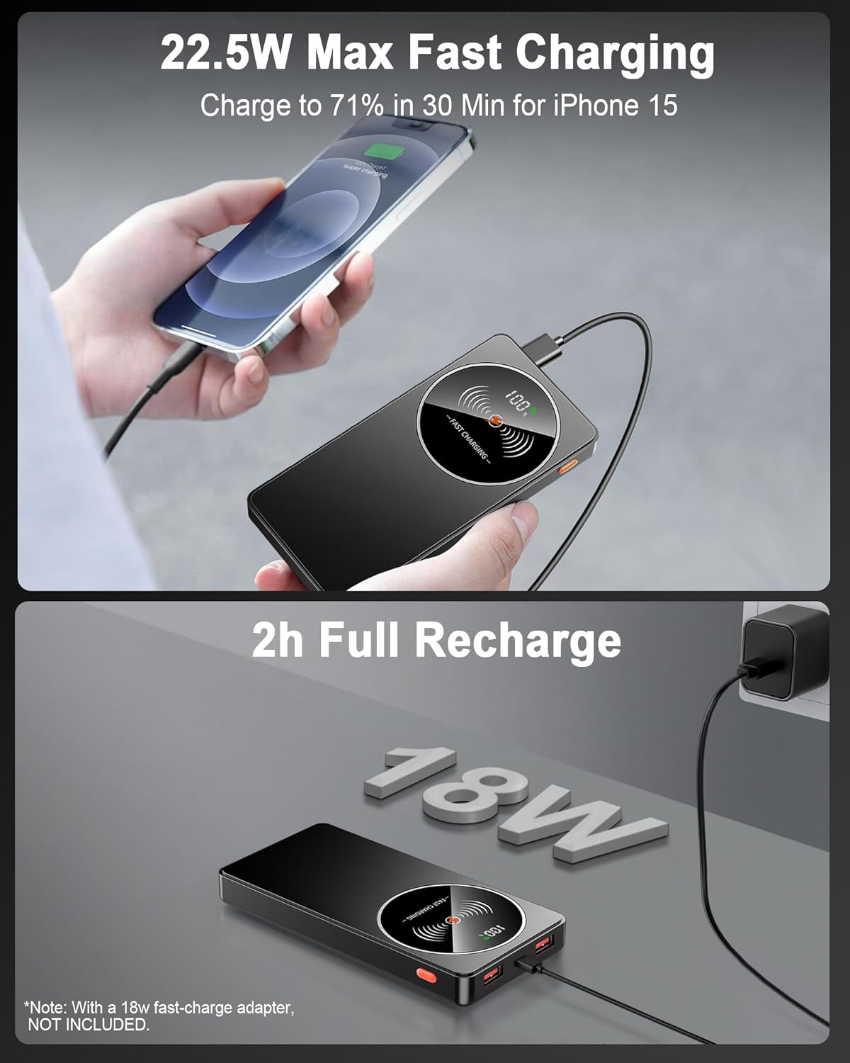 10000mAh Fast Charging Power Bank – 22.5W PD3.0 & QC4.0 USB-C Portable Charger with LED Display