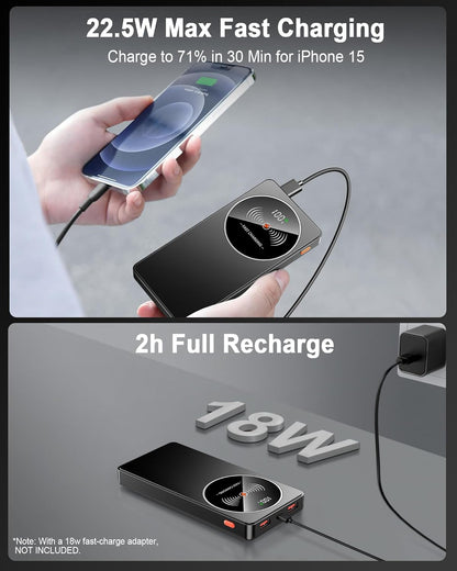 10000mAh Fast Charging Power Bank – 22.5W PD3.0 & QC4.0 USB-C Portable Charger with LED Display
