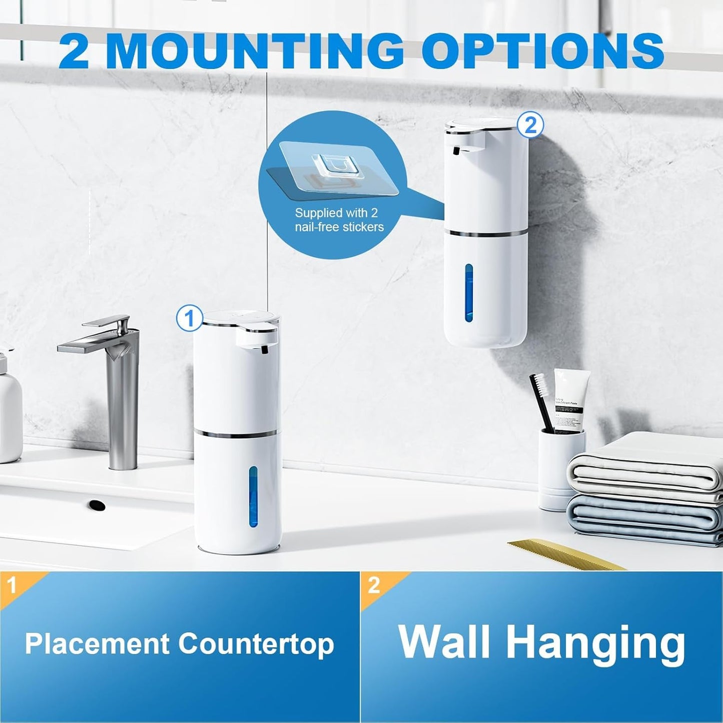 Automatic Foaming Soap Dispenser – 380ml Touchless Wall-Mount with Sensor, 4-Level Adjustable, USB Rechargeable & IPX5 Waterproof for Bathroom and Kitchen