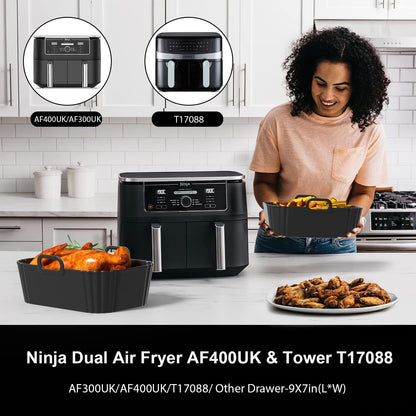 Silicone Air Fryer Liners – 2 Pack Reusable Non-Stick Mats for 7.6L–9.5L Baskets, Compatible with Ninja, Tower, COSORI, Instant & More