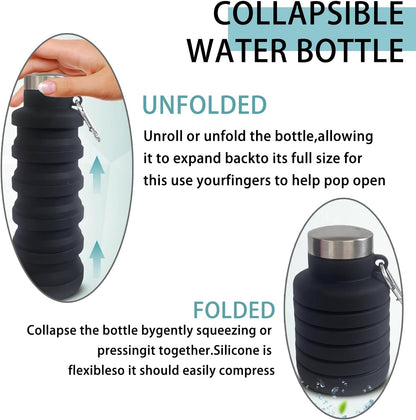 Collapsible 500ml Silicone Water Bottle – BPA-Free, Foldable, Leak-Proof, Lightweight Travel & Outdoor Bottle for Hiking, Gym, and Everyday Use