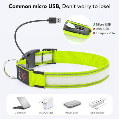 Rechargeable LED Dog Collar – Adjustable, Waterproof Glow Collar with 3 Light Modes for Night Walking