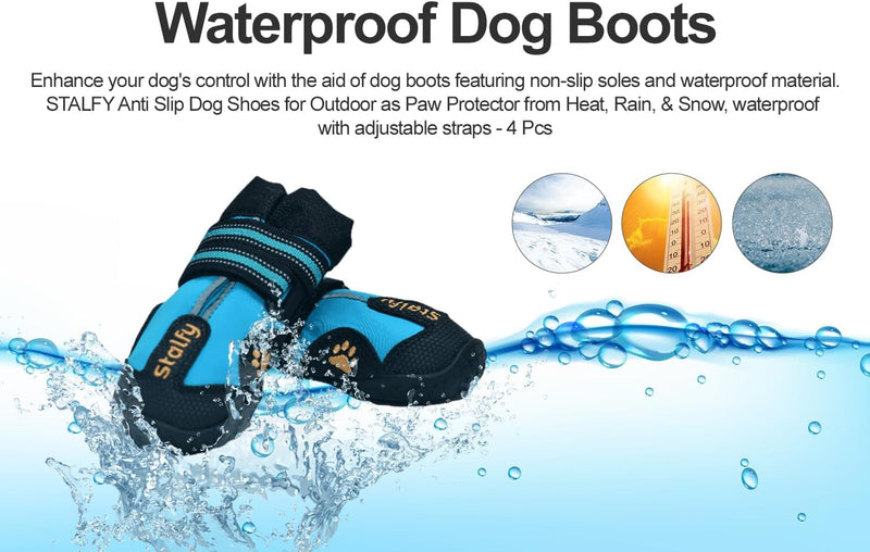 STALFY Dog Shoes Features an Elastic Enclosure, a Grippy Sole & a Bend btw Ankle & Shoe.