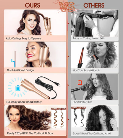 Automatic Hair Curling Iron – Professional Anti-Tangle Auto Curler with 4 Heat Settings