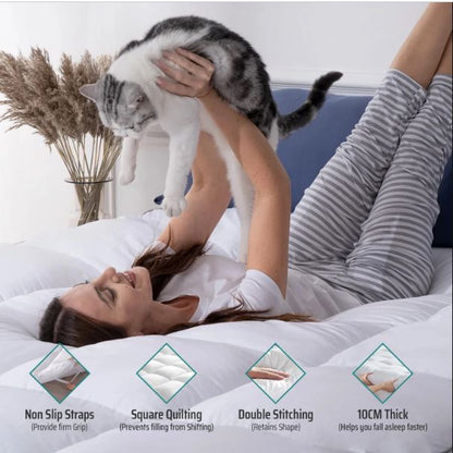 Mattress Topper Double Bed Hotel Quality Ultra Soft Microfiber 4 Inch/10cm
