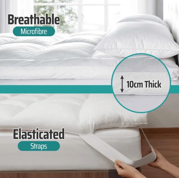 Mattress Topper Double Bed Hotel Quality Ultra Soft Microfiber 4 Inch/10cm