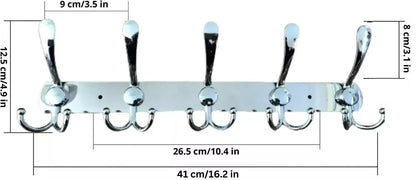 2x Clothes Coat Door Holder 5/15 Hooks Rack Hat Wall Hanger Rail Stainless Steel