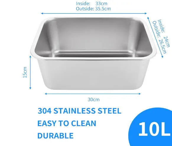 Aselected Washing up Bowl, 304 Stainless Steel Large Rectangular 10 Litre Washin