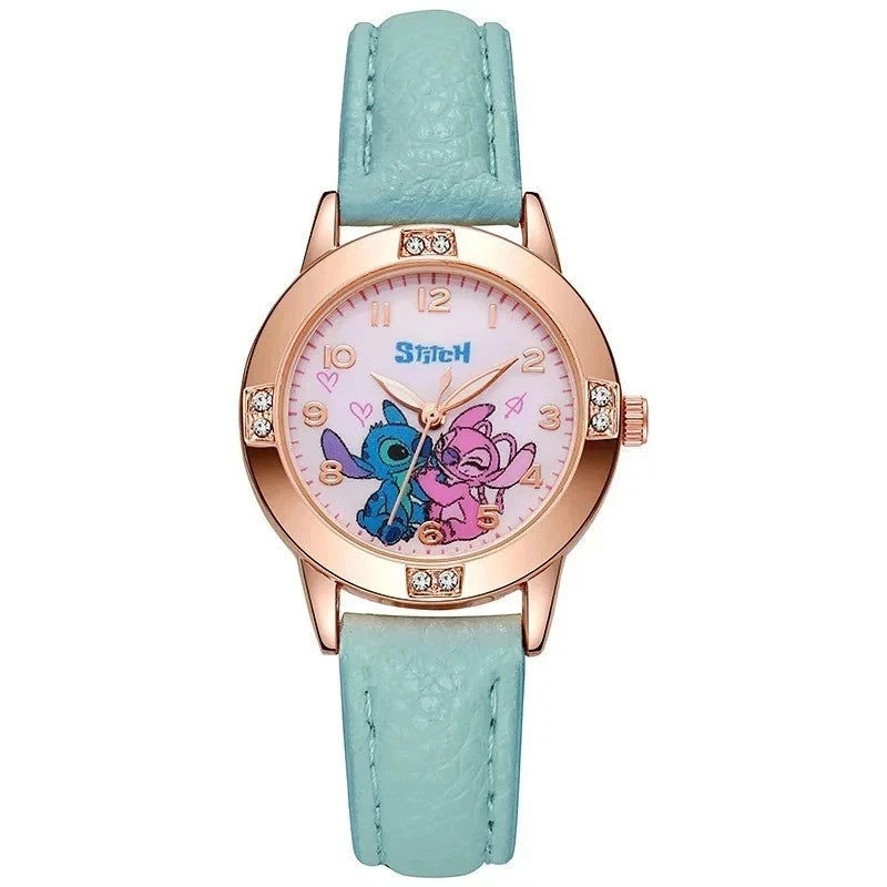 ⌚💖 Girls Lilo & Stitch Pink Quartz Watch – Leather Strap | Cute Cartoon Gift