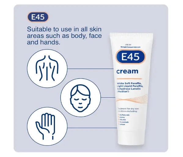 E45Cream Moisturiser Dry Sensitive Skin Itchy Irritated Red Eczema Dermatitis50g