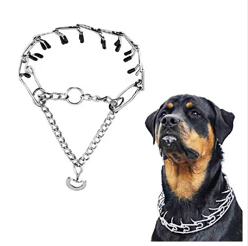 Dog Choke Collar Training Prong Pinch Chain Adjustable Metal Steel Pet Spikes