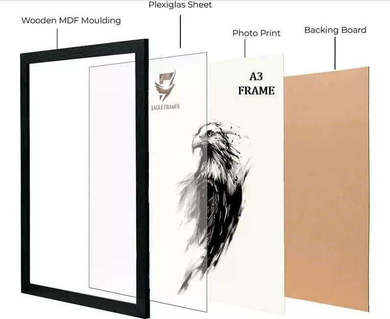 EAGLE FRAMES Multicolour Wooden Effect A2, A3, A4 Photo Frames 3cm Wide Premium